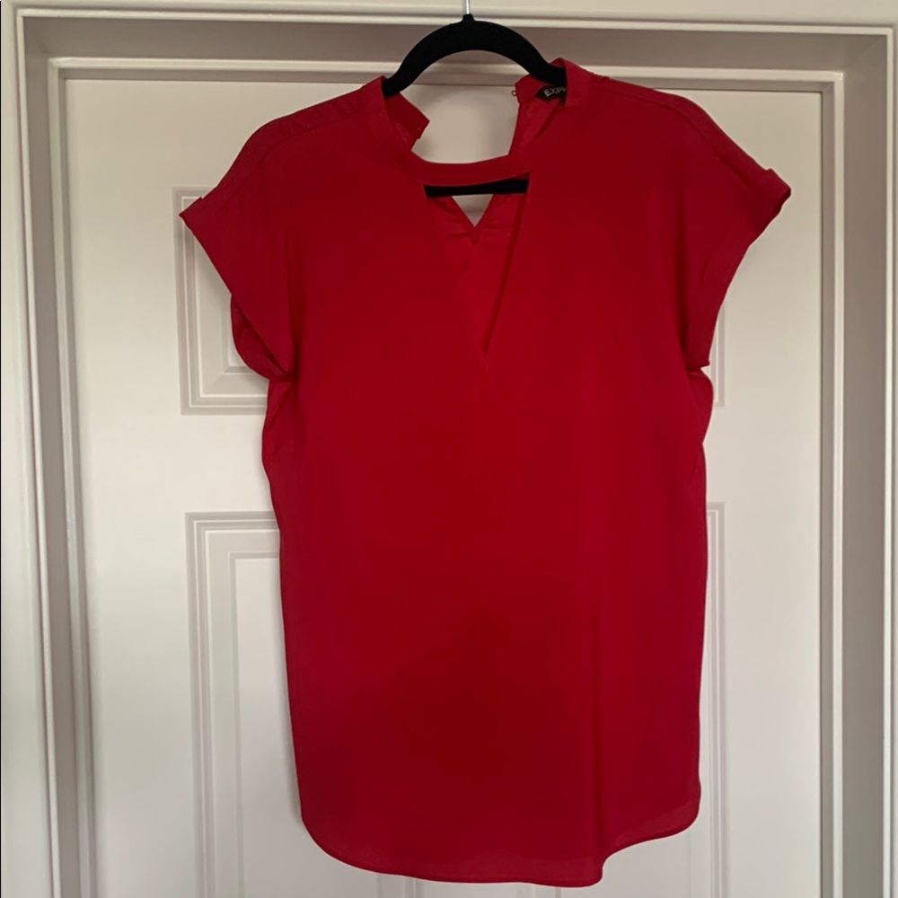 EXPRESS NWOT Red Cap Sleeve Mandarin Collar Blouse
